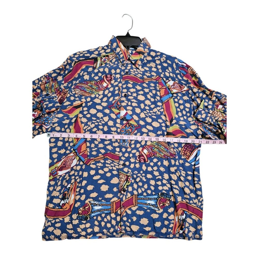 Vintage Esprit Abstract Print Button Down Shirt Polynosic Blue Medium Rare Retro - Picture 6 of 7